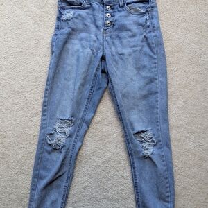 high rise skinny jeans light wash distressed denim size 5 button fly